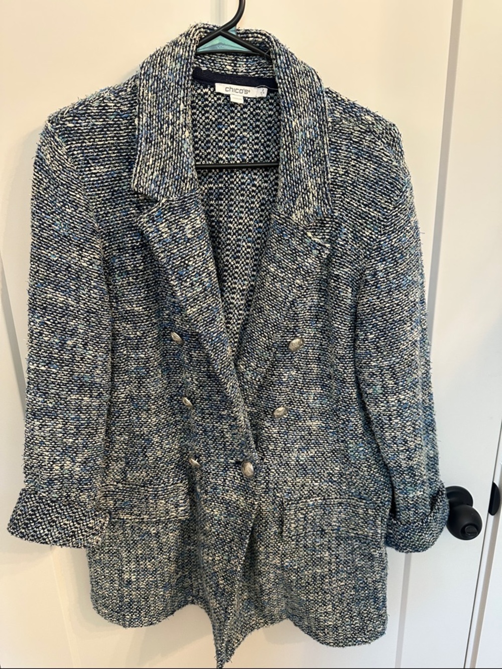 Chico's Blue Multi Tweed Double-Breasted Blazer (Chico’s size 2)